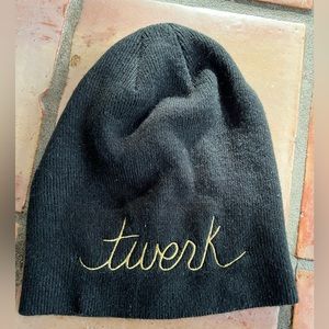 “Twerk” black winter beanie. Never worn.